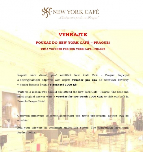 VYHRAJTE POUKAZ DO NEW YORK CAFÉ – PRAGUE!