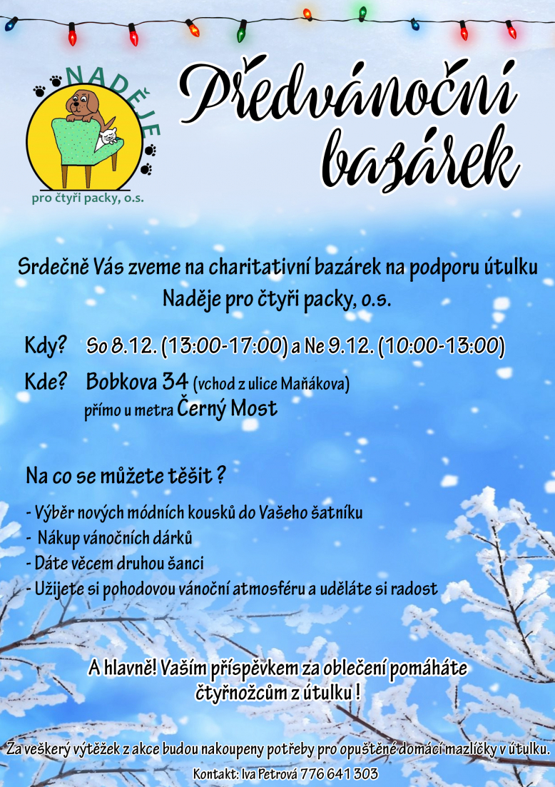 Dobročinný bazárek na podporu útulku Naděje pro 4 packy